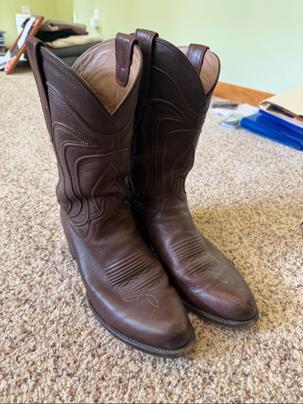 Tecovas Brown Leather Western Boots with Stitch Detailing